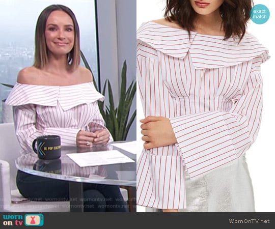 Stripe Poplin Off the Shoulder Corset Top by Topshop worn by Catt Sadler on E! News