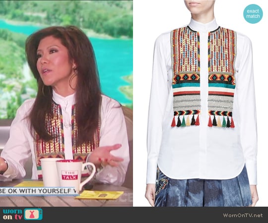 Bead Embroidered Bib Poplin Shirt by Valentino worn by Julie Chen on The Talk