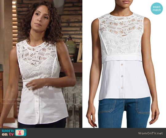 Veronica Beard Lace Shirting Combo Top worn by Lily Winters (Christel Khalil) on The Young and the Restless