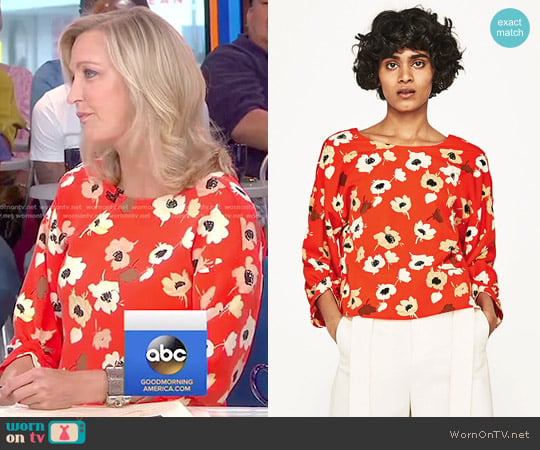 Floral Print Top by Zara worn by Lara Spencer on Good Morning America