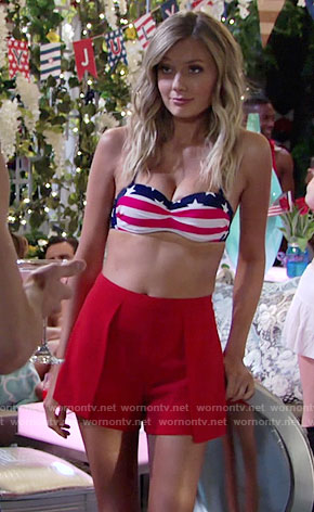 Abby's flag bikini and red shorts on The Young and the Restless