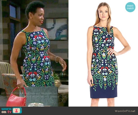 Adrianna Papell Sleeveless Printed Sheath Dress worn by Valerie Grant (Vanessa Williams) on Days of our Lives