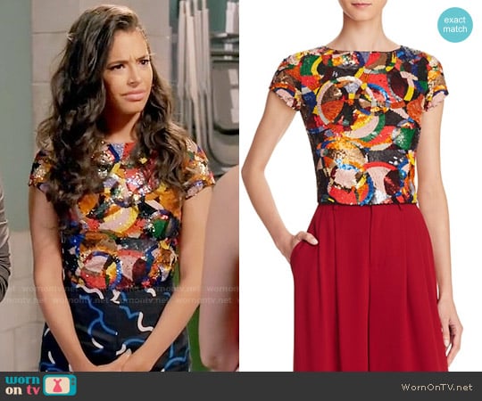 Alice + Olivia Kelli Sequin Top worn by Kibby Ainsley (Chloe Bridges) on Daytime Divas