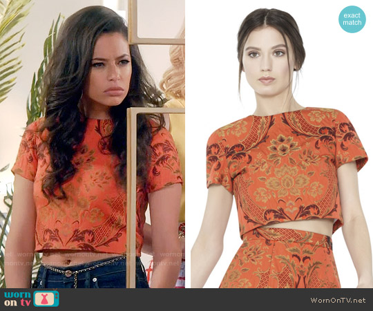 Alice + Olivia Sarina Crop Top worn by Kibby Ainsley (Chloe Bridges) on Daytime Divas