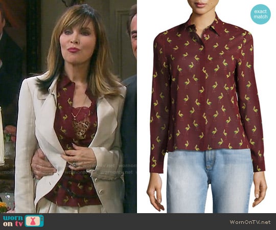 Alice + Olivia Willa Shirt in Pelican Paradise worn by Kate Roberts (Lauren Koslow) on Days of our Lives