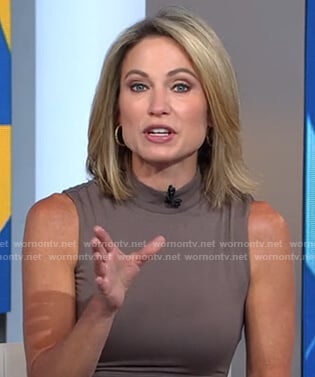 Amy’s grey mock neck sleeveless dress on Good Morning America