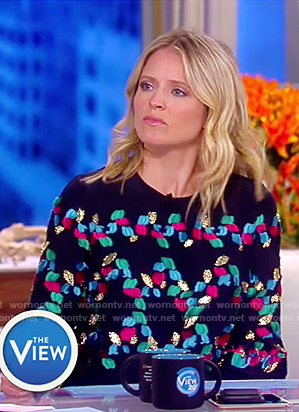 Sara’s black floral boat neck top on The View