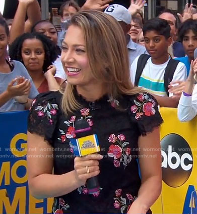 Ginger's black floral embroidered top on Good Morning America