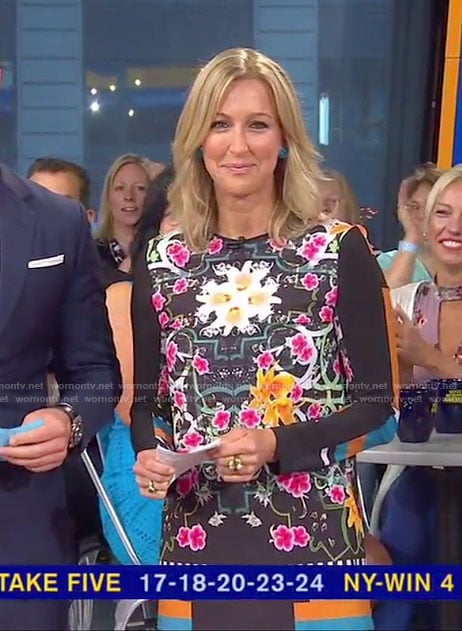 Lara's black floral long sleeve mini dress on Good Morning America