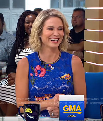 Amy’s blue floral embroidered lace dress on Good Morning America