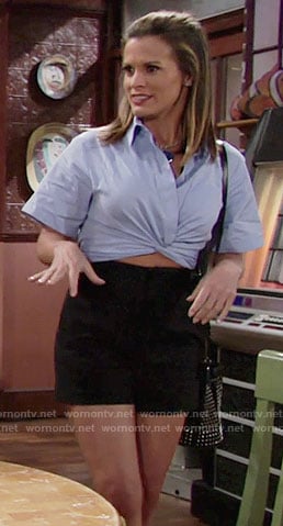 Chelsea’s blue cropped shirt on The Young and the Restless