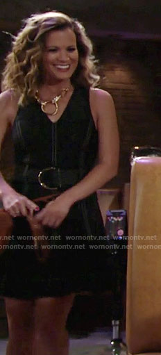 Chelsea’s navy v-neck fit and flare dress on The Young and the Restless