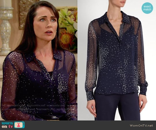 Diane von Furstenberg Dot Print Silk Shirt worn by Quinn Fuller (Rena Sofer) on The Bold and the Beautiful