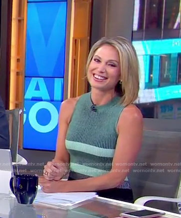 Amy’s green and black ribbed mini dress on Good Morning America