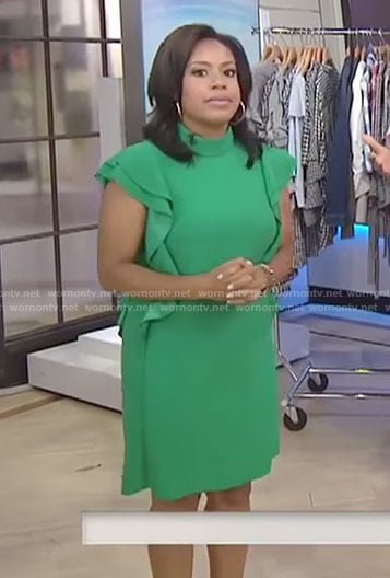 Sheinelle’s green ruffled sleeve mini dress on Today