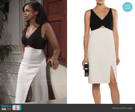 Halston Heritage Two-tone cutout cady dress worn by Hilary Curtis (Mishael Morgan) on The Young and the Restless