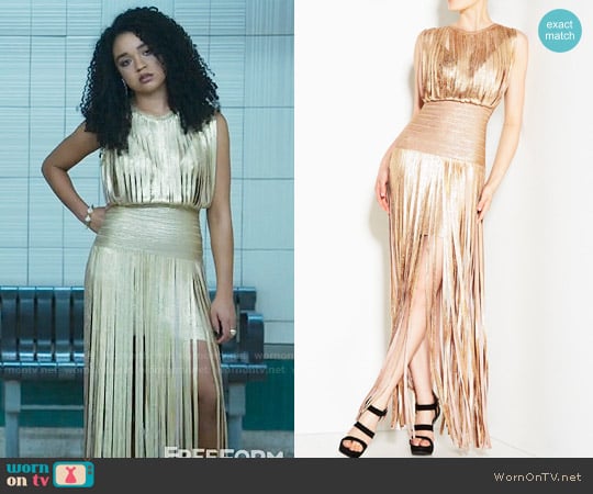 Herve Leger Selena Foil Draped Bandage Dress worn by Kat Edison (Aisha Dee) on The Bold Type