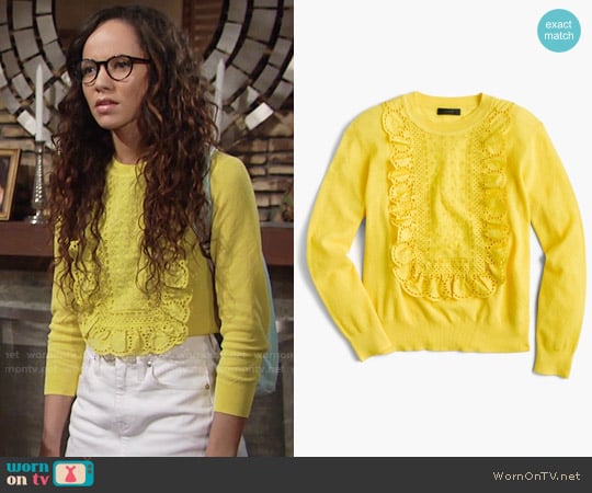 J. Crew Eyelet sweater in summerweight cotton worn by Mattie Ashby (Lexie Stevenson) on The Young and the Restless