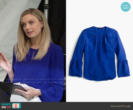 WornOnTV: Abby’s blue bell-sleeve top and white lace pencil skirt on ...