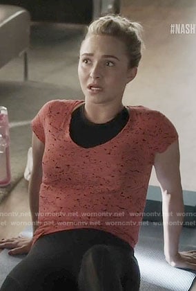 Juliette’s splatter print tee with tie back on Nashville