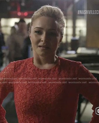 Juliette's red lace long sleeve top on Nashville