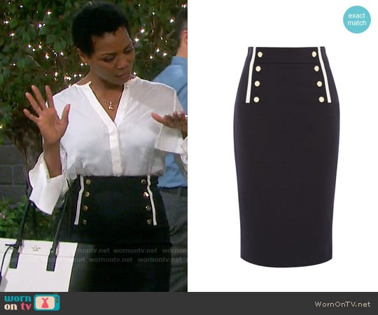 Karen Millen Button Detail Pencil Skirt worn by Valerie Grant (Vanessa Williams) on Days of our Lives