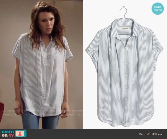 Madewell Central Shirt in Erinn Stripe worn by Chloe Mitchell (Elizabeth Hendrickson) on The Young and the Restless