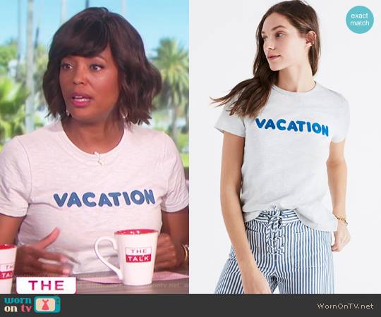 Embroidered Vacation Tee by Madewell worn by Aisha Tyler on The Talk