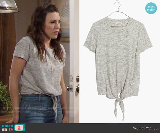 Madewell Tie Front Tee worn by Chloe Mitchell (Elizabeth Hendrickson) on The Young and the Restless