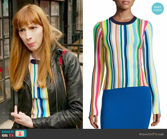 Milly Vertical Striped Rainbow Pullover worn by Lauren (Molly Bernard) on Younger