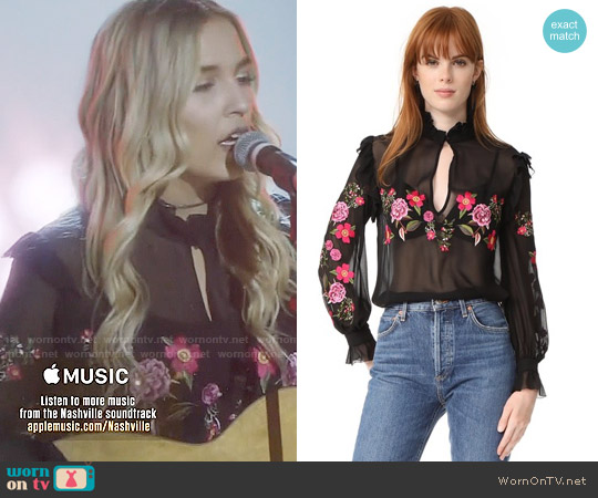 Nicholas Peony Embroidered Ruffle Shirt worn by Maddie Jaymes (Lennon Stella) on Nashville