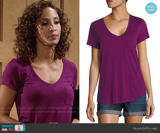 Paige Lynnea Tee in Dark Violet worn by Lily Winters (Christel Khalil) on The Young and the Restless