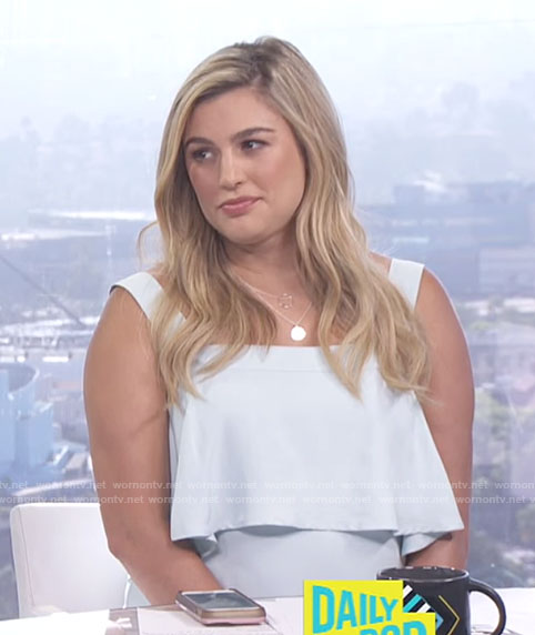 Carissa’s pale blue strapped ruffle dress on E! News Daily Pop