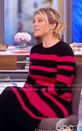 Sara’s black and pink striped sweater midi dress on The View