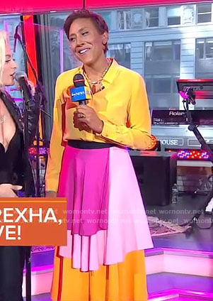 Robin’s yellow shirt and layered skirt on Good Morning America