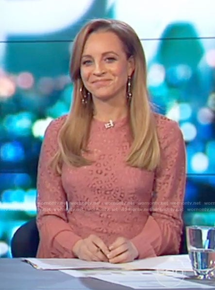 Carrie's pink lace dress with pleated cuffs on The Project