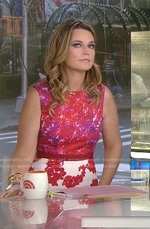 Savannah’s red mixed print sheath dress on Today