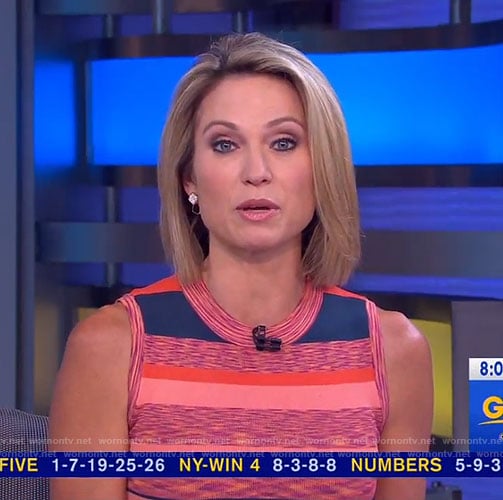 Amy's pink striped sleeveless dress on Good Morning America