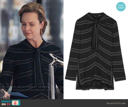 Proenza Schouler Knotted tie-front striped crepe top worn by Jacqueline (Melora Hardin) on The Bold Type