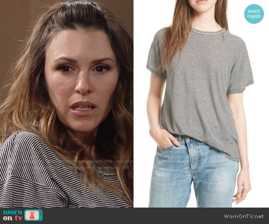 Rag & Bone Stripe Linen Blend Tee worn by Chloe Mitchell (Elizabeth Hendrickson) on The Young and the Restless