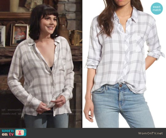 Rails Hunter Shirt in White / Dove / Cinder worn by Tessa Porter (Cait Fairbanks) on The Young and the Restless