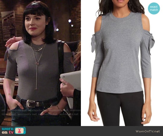 Rebecca Taylor Cold Shoulder Ribbed Jersey Top worn by Tessa Porter (Cait Fairbanks) on The Young and the Restless