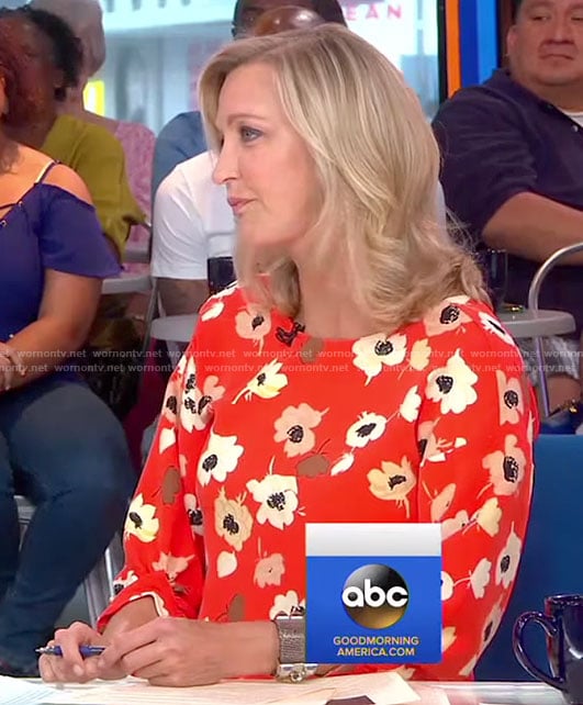 Lara’s red floral long sleeve top on Good Morning America
