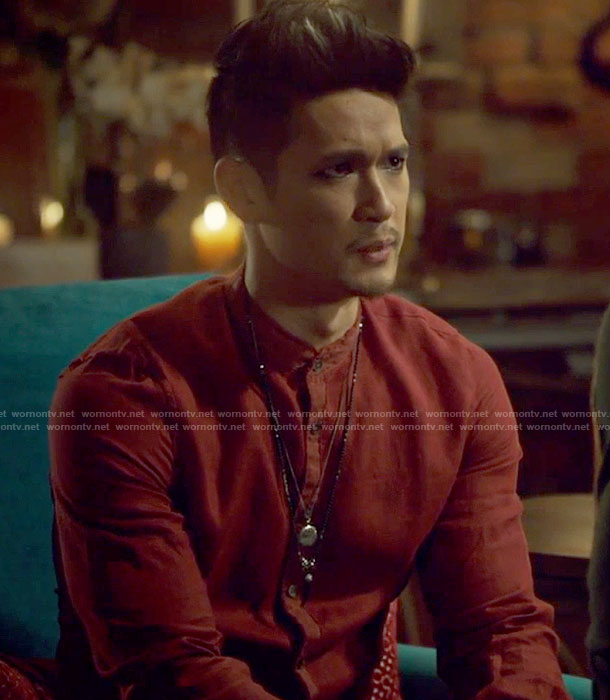 Magnus's red linen shirt on Shadowhunters