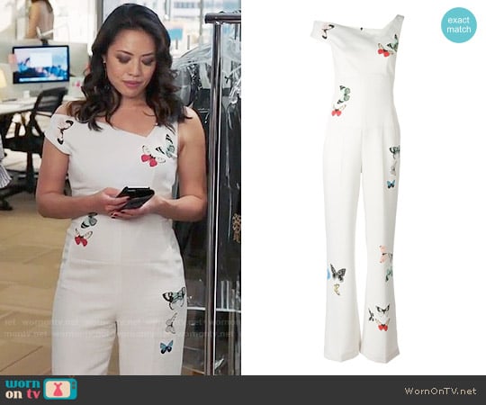 Roland Mouret Butterfly Print Jumpsuit worn by Lauren Park (Emily Chang) on The Bold Type