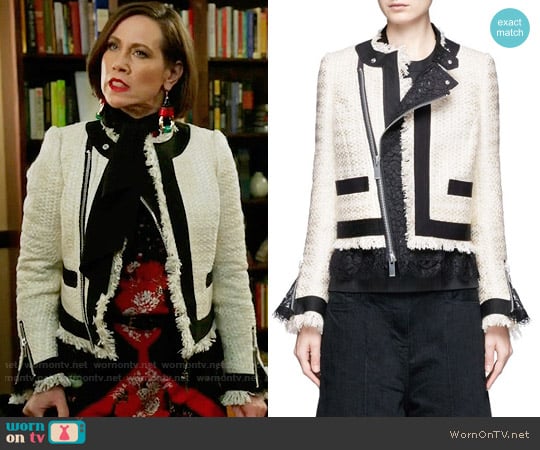 Sacai Guipure Lace Frayed Summer Tweed Jacket worn by Diana Trout (Miriam Shor) on Younger