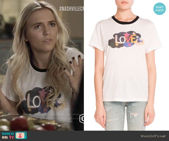 Saint Laurent Love T-shirt worn by Maddie Jaymes (Lennon Stella) on Nashville