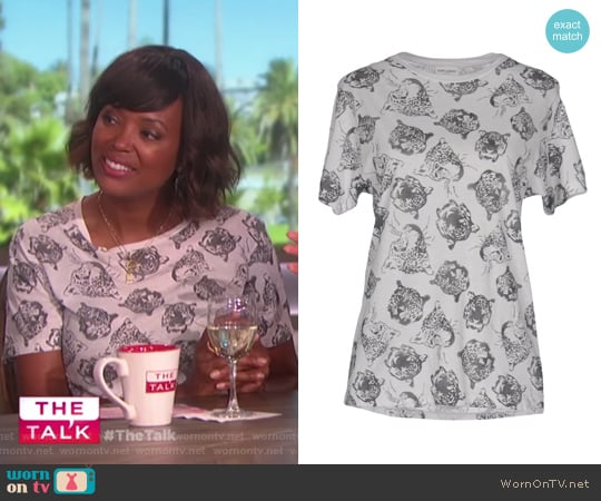 Tiger print t-shirt by Saint Laurent worn by Aisha Tyler on The Talk