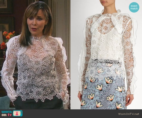 Self Portrait Cutout Floral Lace Ruffled Top worn by Kate Roberts (Lauren Koslow) on Days of our Lives