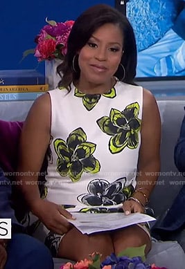 Sheinelle’s white floral sleeveless mini dress on Today